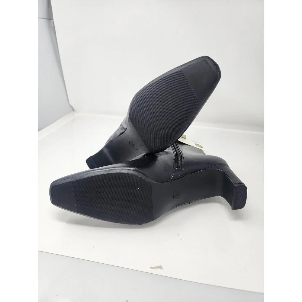 A New Day Womens Square Toe Ankle Boots Black Faux Leather Casual Size 11